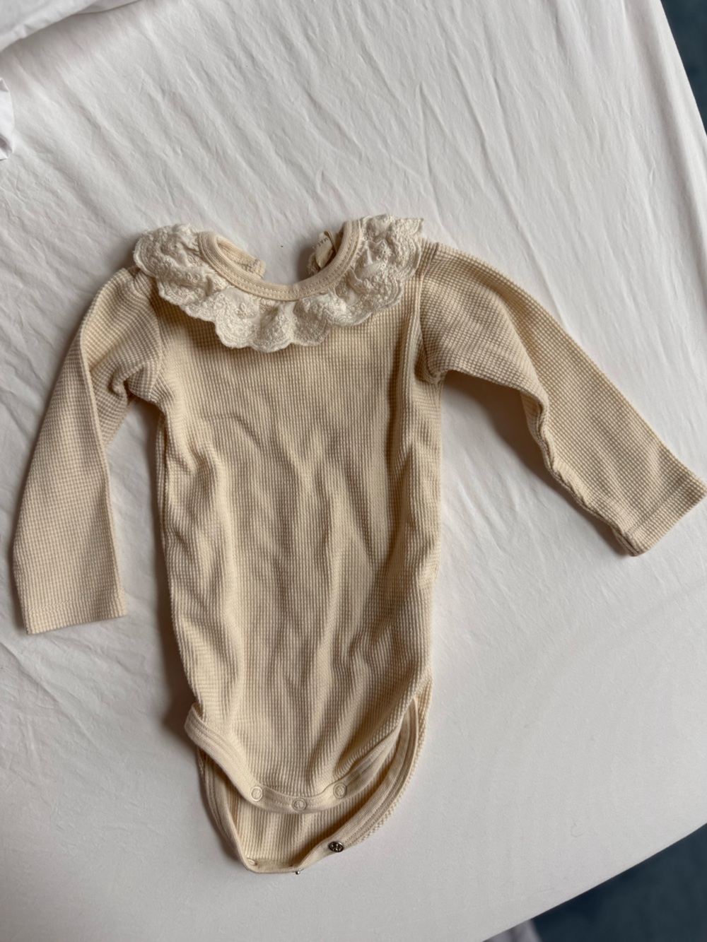 Quincy Mae Cream Waffle Knit Top with Lace Collar